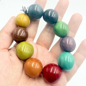 Vintage African Large Glossy Multicolor Beaded Bracelet